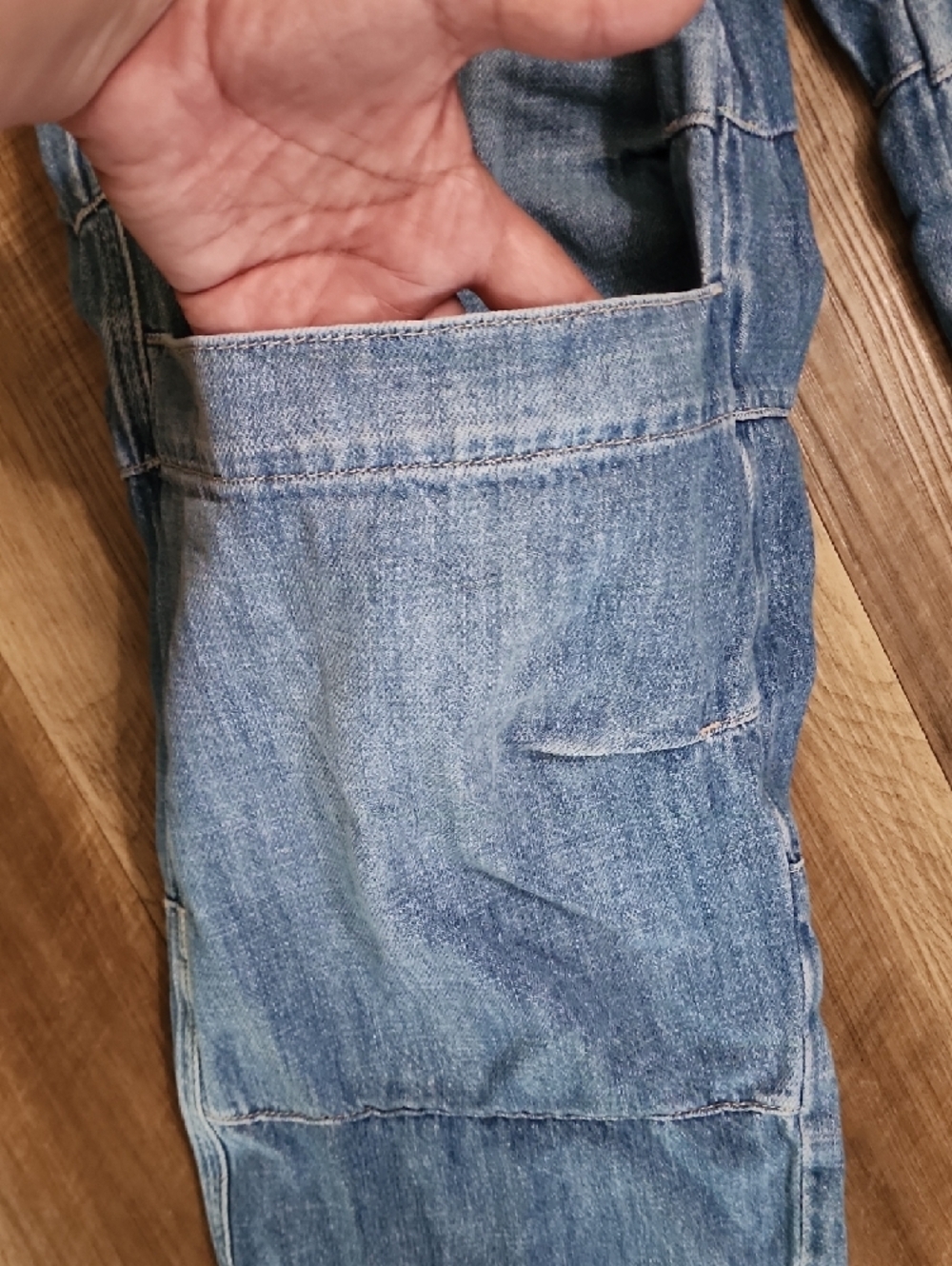 We The Free Free People Light Wash Cargo Jeans Relaxed Drawstring Waist Wide Leg - Picture 3 of 11